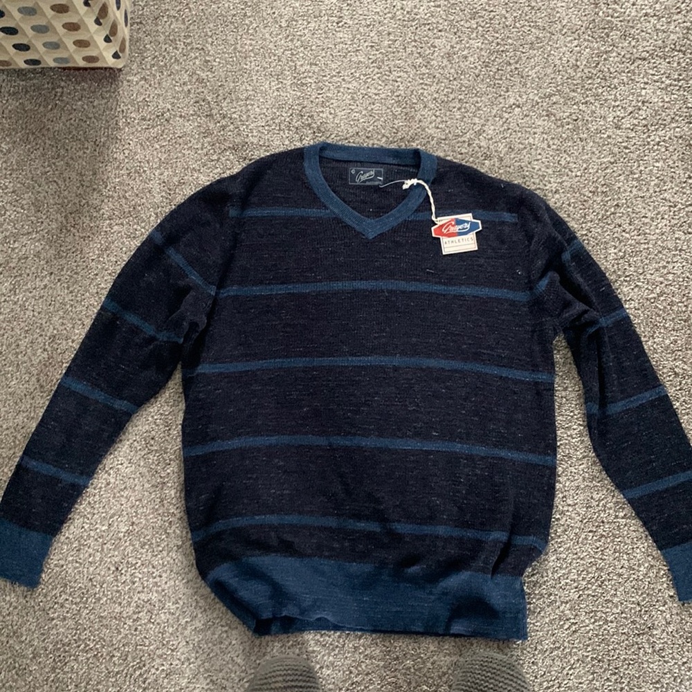 Mens Cotton V neck Charcoal grey blue stripe